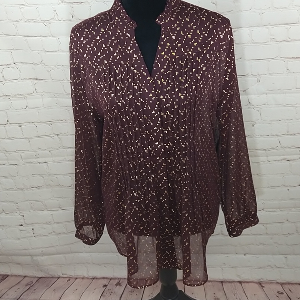 Chico's Sheer Longsleeve Pleated Tunic Top